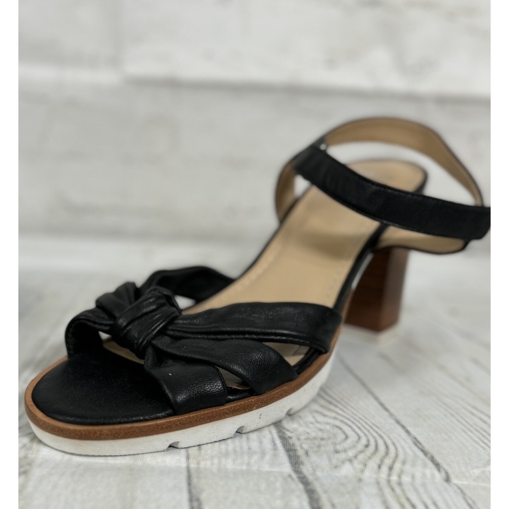 Woman's Johnson & Murphy Easy Open Strap Sandal Black Open Toe 3.5" Heel SZ 7.5